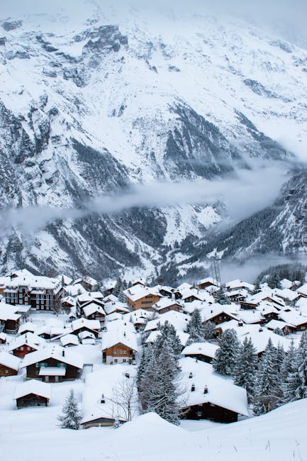 Scenic mountain landscape, Swiss Alps, cozy retreat, nature, tranquility
